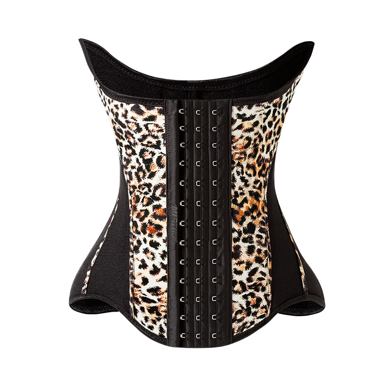 Leopard Print Waist Trainer Corset For Women - Hook-and-Eye Closure Body Shaper